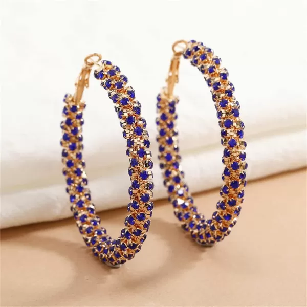 Shiny Big Hoop Earrings for Women Girls Boho Rhinestone Wrapped Hoops Dangle Huggie Earring Lightweight Comfortable Sparkle Wedding Christmas Birthday Jewelry Gifts 50mmBlue CZ