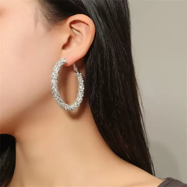 Shiny Big Hoop Earrings for Women Girls Boho Rhinestone Wrapped Hoops Dangle Huggie Earring Lightweight Comfortable Sparkle Wedding Christmas Birthday Jewelry Gifts 50mmClear CZ