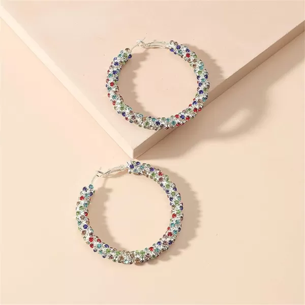 Shiny Big Hoop Earrings for Women Girls Boho Rhinestone Wrapped Hoops Dangle Huggie Earring Lightweight Comfortable Sparkle Wedding Christmas Birthday Jewelry Gifts 50mmColorful CZ