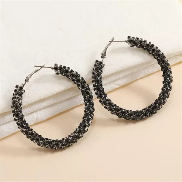 Shiny Big Hoop Earrings for Women Girls Boho Rhinestone Wrapped Hoops Dangle Huggie Earring Lightweight Comfortable Sparkle Wedding Christmas Birthday Jewelry Gifts 50mmBlack CZ