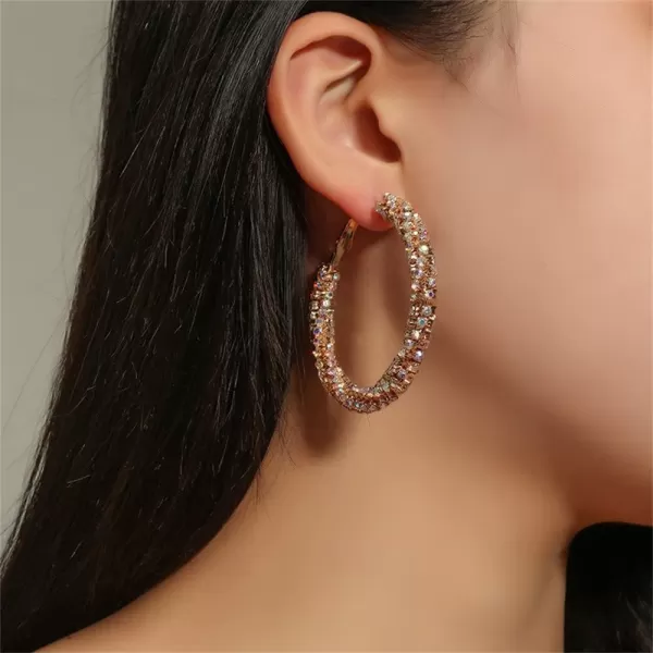 Shiny Big Hoop Earrings for Women Girls Boho Rhinestone Wrapped Hoops Dangle Huggie Earring Lightweight Comfortable Sparkle Wedding Christmas Birthday Jewelry Gifts 50mmAB Crystal
