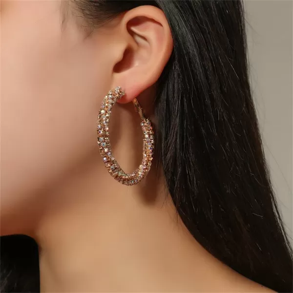 Shiny Big Hoop Earrings for Women Girls Boho Rhinestone Wrapped Hoops Dangle Huggie Earring Lightweight Comfortable Sparkle Wedding Christmas Birthday Jewelry Gifts 50mmAB Crystal