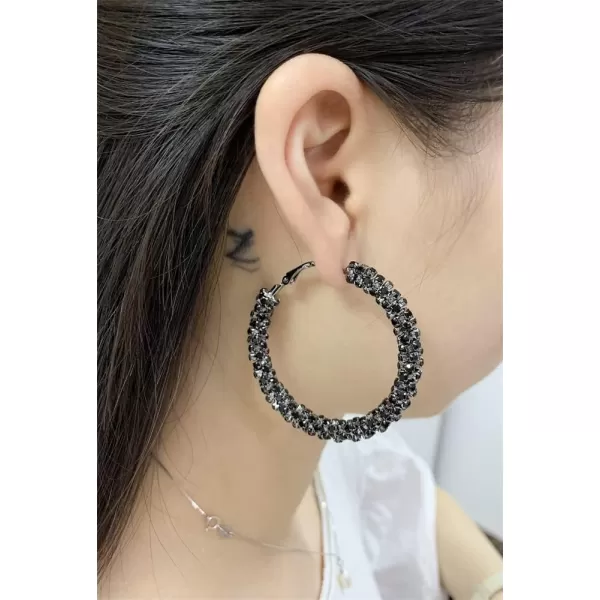 Shiny Big Hoop Earrings for Women Girls Boho Rhinestone Wrapped Hoops Dangle Huggie Earring Lightweight Comfortable Sparkle Wedding Christmas Birthday Jewelry Gifts 50mmBlack CZ