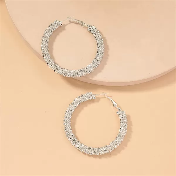 Shiny Big Hoop Earrings for Women Girls Boho Rhinestone Wrapped Hoops Dangle Huggie Earring Lightweight Comfortable Sparkle Wedding Christmas Birthday Jewelry Gifts 50mmClear CZ