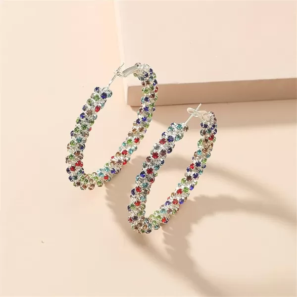 Shiny Big Hoop Earrings for Women Girls Boho Rhinestone Wrapped Hoops Dangle Huggie Earring Lightweight Comfortable Sparkle Wedding Christmas Birthday Jewelry Gifts 50mmColorful CZ