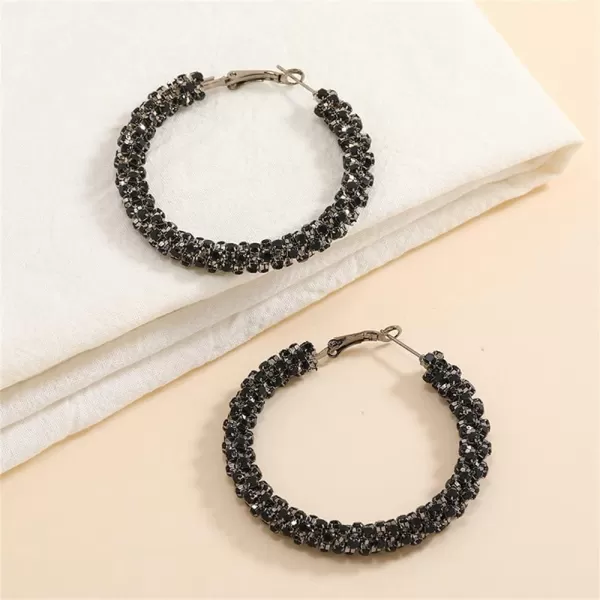Shiny Big Hoop Earrings for Women Girls Boho Rhinestone Wrapped Hoops Dangle Huggie Earring Lightweight Comfortable Sparkle Wedding Christmas Birthday Jewelry Gifts 50mmBlack CZ