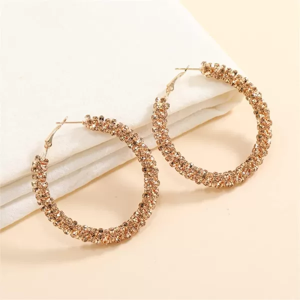Shiny Big Hoop Earrings for Women Girls Boho Rhinestone Wrapped Hoops Dangle Huggie Earring Lightweight Comfortable Sparkle Wedding Christmas Birthday Jewelry Gifts 50mmChampagne