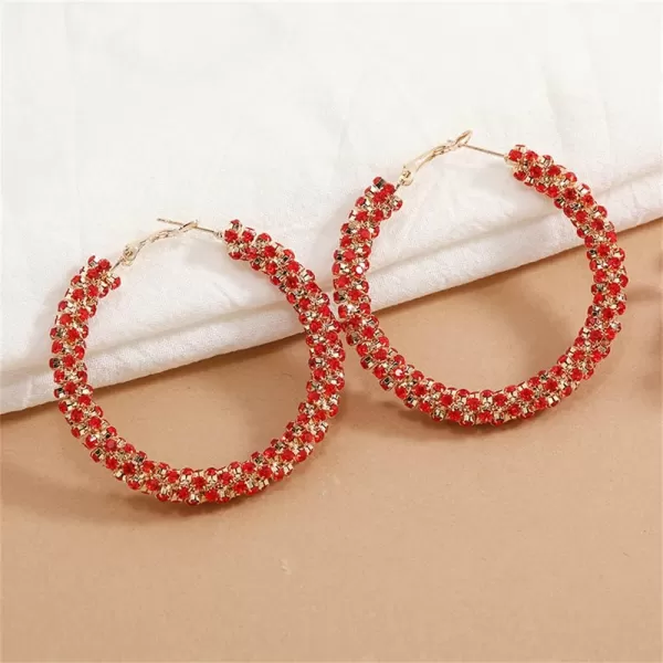 Shiny Big Hoop Earrings for Women Girls Boho Rhinestone Wrapped Hoops Dangle Huggie Earring Lightweight Comfortable Sparkle Wedding Christmas Birthday Jewelry Gifts 50mmRed CZ