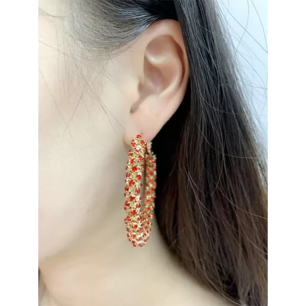 Shiny Big Hoop Earrings for Women Girls Boho Rhinestone Wrapped Hoops Dangle Huggie Earring Lightweight Comfortable Sparkle Wedding Christmas Birthday Jewelry Gifts 50mmRed CZ