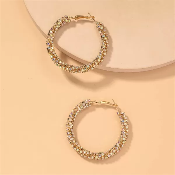 Shiny Big Hoop Earrings for Women Girls Boho Rhinestone Wrapped Hoops Dangle Huggie Earring Lightweight Comfortable Sparkle Wedding Christmas Birthday Jewelry Gifts 50mmAB Crystal