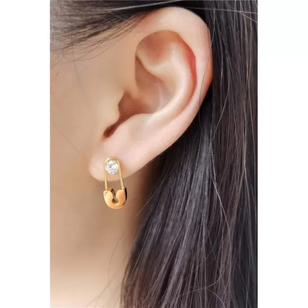 Stainless Steel Safety Pin Dangle Hoop Small Cubic Zirconia Stud Earrings for Women Girls Men Dainty CZ Geometric Studs Cartilage Tragus Post Hypoallergenic Fashion Personalized Punk Jewelry GoldStainless Steel Safety Pin Dangle Hoop Small Cubic Zirconia Stud Earrings for Women Girls Men Dainty CZ Geometric Studs Cartilage Tragus Post Hypoallergenic Fashion Personalized Punk Jewelry Gold