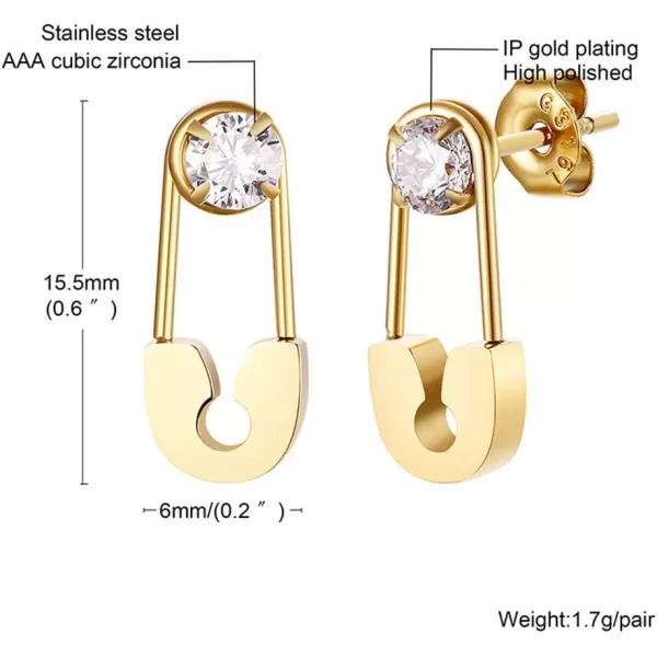 Stainless Steel Safety Pin Dangle Hoop Small Cubic Zirconia Stud Earrings for Women Girls Men Dainty CZ Geometric Studs Cartilage Tragus Post Hypoallergenic Fashion Personalized Punk Jewelry GoldStainless Steel Safety Pin Dangle Hoop Small Cubic Zirconia Stud Earrings for Women Girls Men Dainty CZ Geometric Studs Cartilage Tragus Post Hypoallergenic Fashion Personalized Punk Jewelry Gold