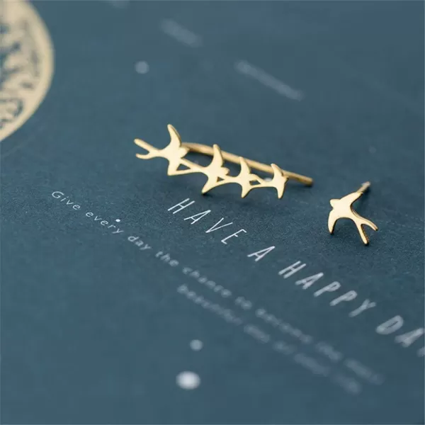 Swallow Bird Sterling Silver Earrings for Women Girls Cute Hummingbird Cuff Wrap Crawler Climber Stud Earrings Asymmetrical Brushed Animal Post Pin Delicate Piercing Ear Jewelry Gold PlatedSwallow Bird Sterling Silver Earrings for Women Girls Cute Hummingbird Cuff Wrap Crawler Climber Stud Earrings Asymmetrical Brushed Animal Post Pin Delicate Piercing Ear Jewelry Gold Plated