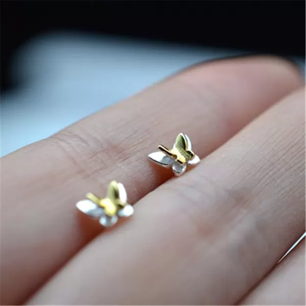 Tiny Butterfly Two Toned Stud Earrings for Women Girls S925 Sterling Silver Small Cute Animal Tragus Post Pin Hypoallergenic Elegant Huggie Jewelry Christmas Thanksgiving Gifts for DaughterTiny Butterfly Two Toned Stud Earrings for Women Girls S925 Sterling Silver Small Cute Animal Tragus Post Pin Hypoallergenic Elegant Huggie Jewelry Christmas Thanksgiving Gifts for Daughter