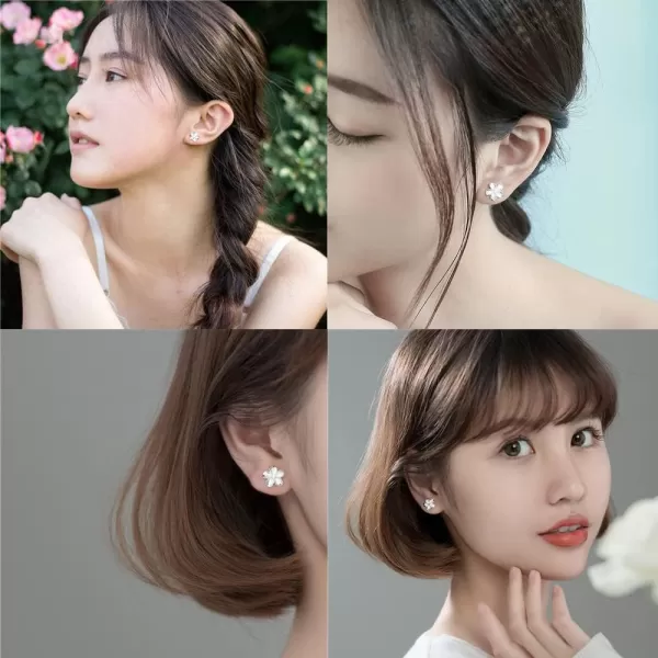 Tiny Flower Stud Earrings Sterling Silver Cubic Zirconia for Women Girls Hypoallergenic 20g Piercing Ear Cartilage Studs Tragus Post Pin Birthday Mothers Day Wedding Jewelry Dainty Gifts10mm
