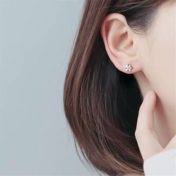 Tiny Flower Stud Earrings Sterling Silver Cubic Zirconia for Women Girls Hypoallergenic 20g Piercing Ear Cartilage Studs Tragus Post Pin Birthday Mothers Day Wedding Jewelry Dainty Gifts6mm