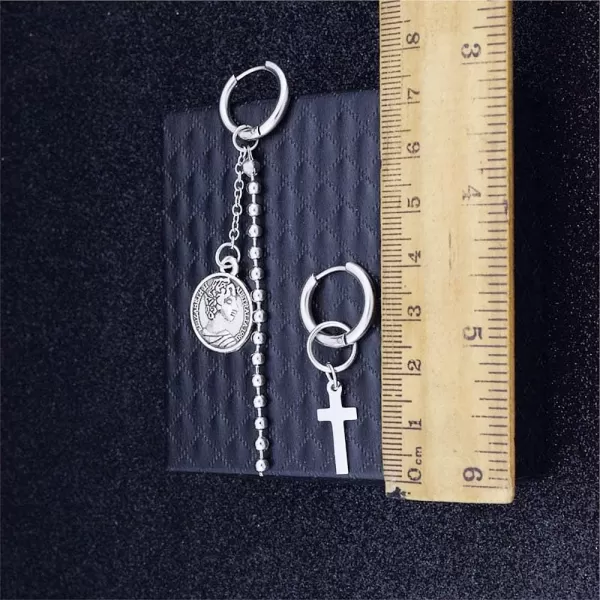 Vintage Disc Cross Stainless Steel Dangle Hoop Earrings for Women Girls Men Fashion Charm Asymmetrical Queen Medal Ball Bead Tassel Chain Drop Danling Personalized Punk Kpop Unisex JewelryVintage Disc Cross Stainless Steel Dangle Hoop Earrings for Women Girls Men Fashion Charm Asymmetrical Queen Medal Ball Bead Tassel Chain Drop Danling Personalized Punk Kpop Unisex Jewelry