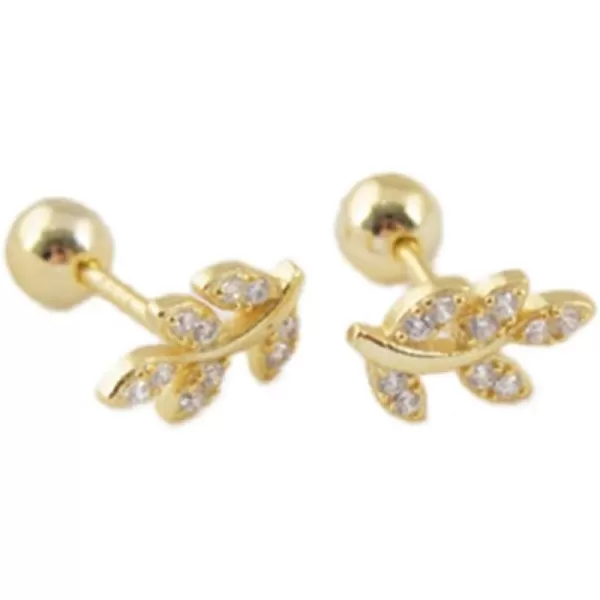 20G CZ Leaf Earrings 925 Sterling Silver Dainty Small 4mm Ball Stud Cartilage Earring for Women Girls Hypoallergenic Nikel Free Cubic Zirconia Cute Leaves Tragus Post Body Piercing Jewelry Gifts18K Gold Plated