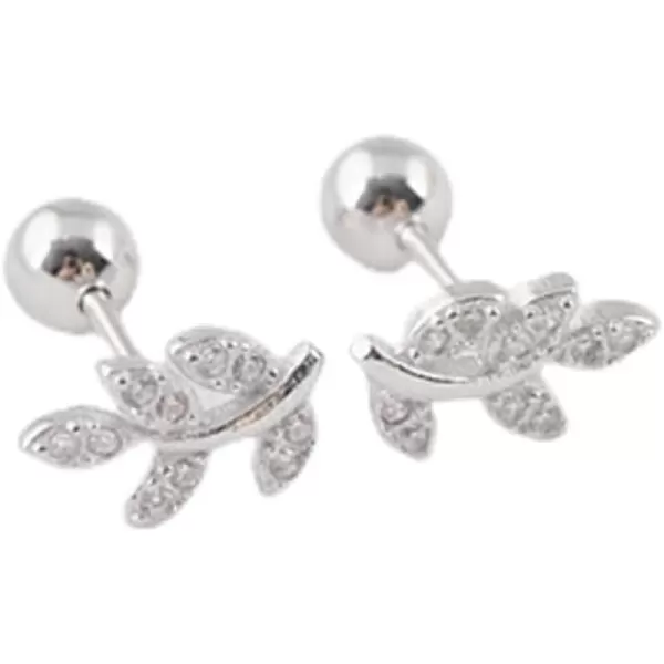20G CZ Leaf Earrings 925 Sterling Silver Dainty Small 4mm Ball Stud Cartilage Earring for Women Girls Hypoallergenic Nikel Free Cubic Zirconia Cute Leaves Tragus Post Body Piercing Jewelry Gifts18K White Gold