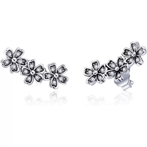 Antique Daisy Flower CZ Crawler Stud Earrings for Women Girls Cuff Wrap 925 Sterling Silver Cartilage Climber Vintage Fashion Hypoallergenic GiftsAntique Daisy Flower CZ Crawler Stud Earrings for Women Girls Cuff Wrap 925 Sterling Silver Cartilage Climber Vintage Fashion Hypoallergenic Gifts