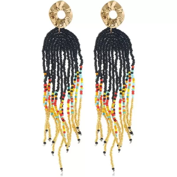 Bohemian Long Fringe Tassel Drop Dangle Earrings for Women Girls Hademade Ball Beads Chain Woven Gold Stud Statement Earring Chandelier Boho Tribal Exaggerated Y2K Jewelry BlackBohemian Long Fringe Tassel Drop Dangle Earrings for Women Girls Hademade Ball Beads Chain Woven Gold Stud Statement Earring Chandelier Boho Tribal Exaggerated Y2K Jewelry Black