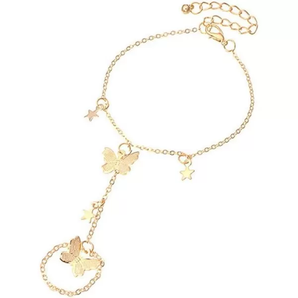 Butterfly Finger Ring Bracelet for Women Girls 14K Gold Plated Dainty Star Slave Hand Chain Harness Bangle Boho Gypsy Bollywood Beach Wedding Retro Party Y2K Jewelry 2 PiecesButterfly Finger Ring Bracelet for Women Girls 14K Gold Plated Dainty Star Slave Hand Chain Harness Bangle Boho Gypsy Bollywood Beach Wedding Retro Party Y2K Jewelry 2 Pieces