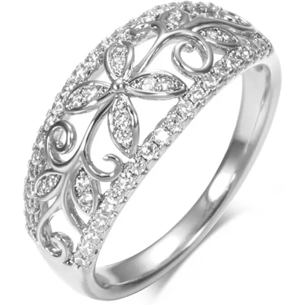 CZ Clover Leaf Statement Ring for Women Girls Crystal Promise Engagement Filigree Flower Rings Comfort Fit Elegant Wedding Birthday Christmas Valentines Jewelry Gifts Size 8CZ Clover Leaf Statement Ring for Women Girls Crystal Promise Engagement Filigree Flower Rings Comfort Fit Elegant Wedding Birthday Christmas Valentines Jewelry Gifts Size 8