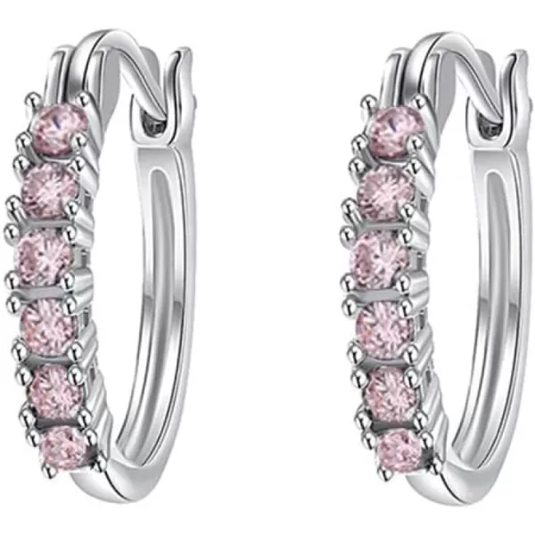 CZ Huggie Hoops Earrings for Women Girls Hypoallergenic Silver Cubic Zirconia Small Hoop Lever Back ClickTop Minimalist Jewelry Gifts for FriendsPink CZ