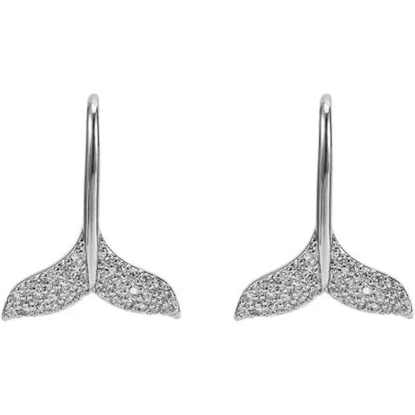 CZ Mermaid Tail Small Hoop Earrings 925 Sterling Silver for Women Girls Cubic Zirconia Cute Fish Tail Tiny Huggie Sleeper Hoops Cartilage Hypoallergenic Dainty Gifts for Daughter NieceWhite Gold