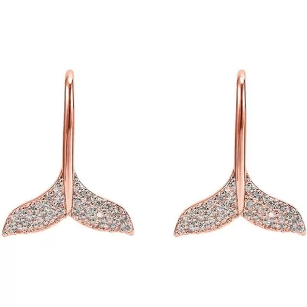CZ Mermaid Tail Small Hoop Earrings 925 Sterling Silver for Women Girls Cubic Zirconia Cute Fish Tail Tiny Huggie Sleeper Hoops Cartilage Hypoallergenic Dainty Gifts for Daughter NieceRose Gold