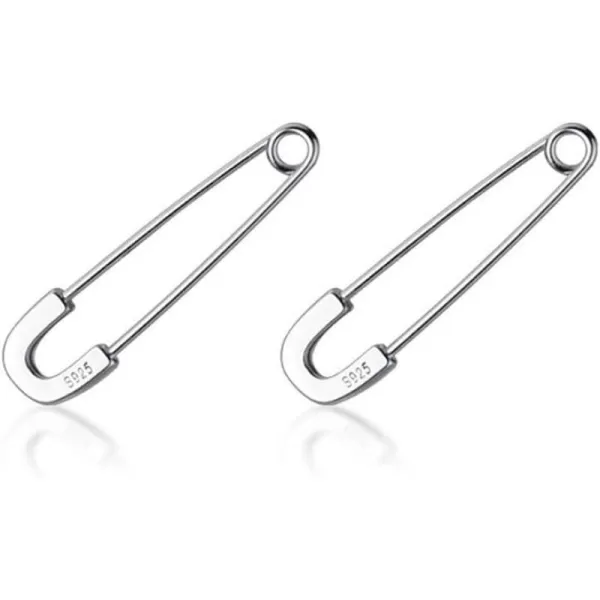 Cute Sterling Silver Safety Pin Small Hoop Earrings for Women Teen Girls Men Minimalist Geometric Cartilage Huggie Sleeper Hoops Hypoallergenic 14K Gold Plated Personalized JewelrySilver 22mm