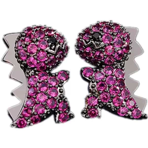 Dainty Dinosaur Earrings for Women Girls Sterling Silver Post Pin Hypoallergenic Cubic Zirconia Small Crystal Animal Dragon Stud Sensitive Ears Birthday Anniversary Christmas Jewelry Gifts BoxBlack with Aubergine CZ