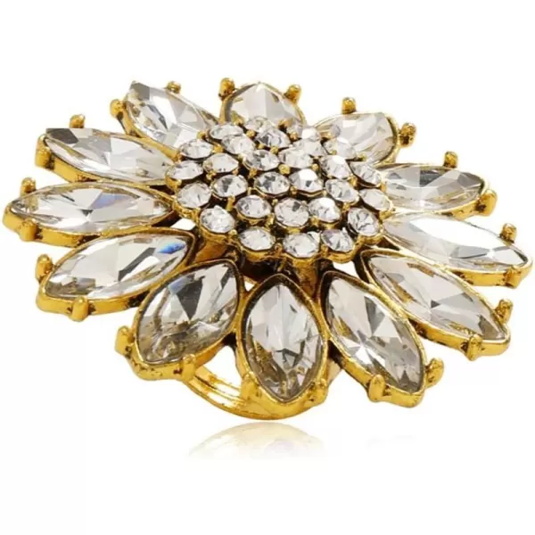 Dtja Boho Big CZ Sunflower Statement Ring for Women Girls Bohemian Antique Gold Tone Mosaic Crystal Expandable Open Wrap Finger Rings Adjustable Comfort Fit Indian Bollywood Style Exaggerated Jewelry195in