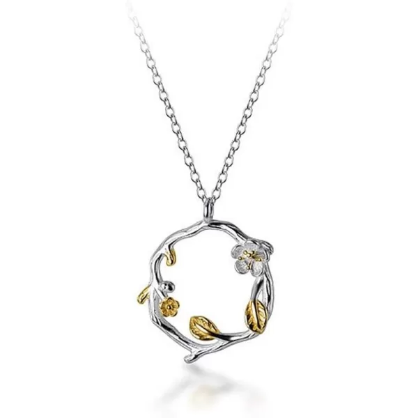 Flower Wreath Sterling Silver Necklace for Women Girls TwoToned Dainy Leaf Branched Pendant Choker Necklaces Hypoallergenic Delicate Birthday Valentines Day Wedding Jewelry for Her 18Flower Wreath Sterling Silver Necklace for Women Girls TwoToned Dainy Leaf Branched Pendant Choker Necklaces Hypoallergenic Delicate Birthday Valentines Day Wedding Jewelry for Her 18