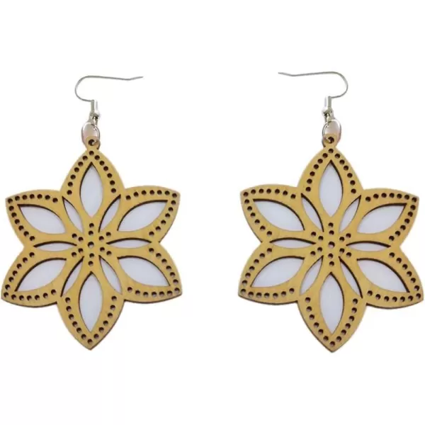 Lightweight Wooden Dangle Drop Earrings for Women Girls Retro African Boho Ethnic Geometric Cross Animal Shell Filigree Wood Ear Piercing JewelryFlower
