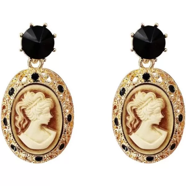 Retro Cameo Dangle Earrings for Women Girls Gold Plated Black CZ Acrylic Baroque Statement Drop Dangling Piercing Stud Earring Lightweight Vintage Boho Jewelry Gifts for FriendsRetro Cameo Dangle Earrings for Women Girls Gold Plated Black CZ Acrylic Baroque Statement Drop Dangling Piercing Stud Earring Lightweight Vintage Boho Jewelry Gifts for Friends