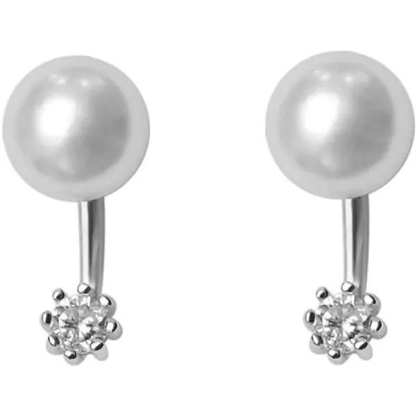 Round CZ Ear Jacket Pearl Ball Stud Earrings for Women Girls Sterling Silver Tiny Small Crystal Drop Imitated White Pearl Front Back Cuff Studs Tragus Post Pin Minimalist Cute JewelrySilver