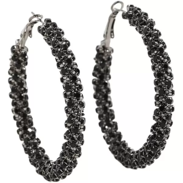 Shiny Big Hoop Earrings for Women Girls Boho Rhinestone Wrapped Hoops Dangle Huggie Earring Lightweight Comfortable Sparkle Wedding Christmas Birthday Jewelry Gifts 50mmBlack CZ