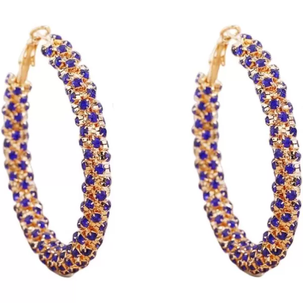 Shiny Big Hoop Earrings for Women Girls Boho Rhinestone Wrapped Hoops Dangle Huggie Earring Lightweight Comfortable Sparkle Wedding Christmas Birthday Jewelry Gifts 50mmBlue CZ