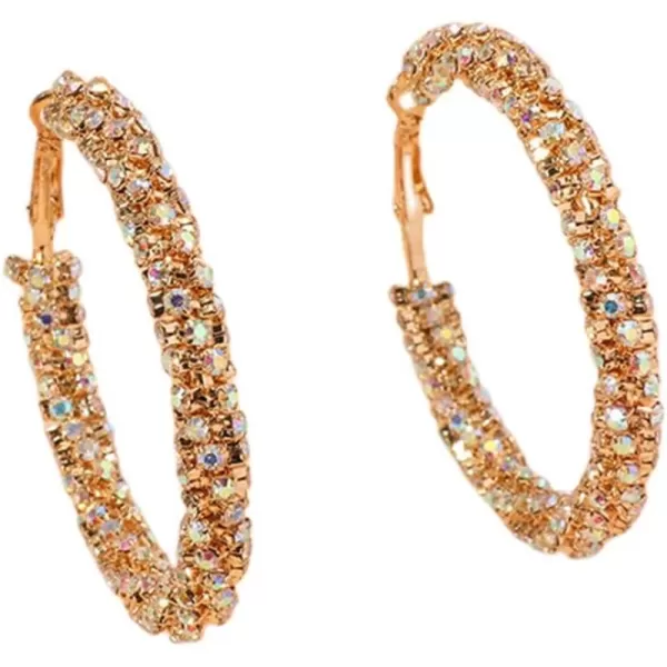 Shiny Big Hoop Earrings for Women Girls Boho Rhinestone Wrapped Hoops Dangle Huggie Earring Lightweight Comfortable Sparkle Wedding Christmas Birthday Jewelry Gifts 50mmAB Crystal