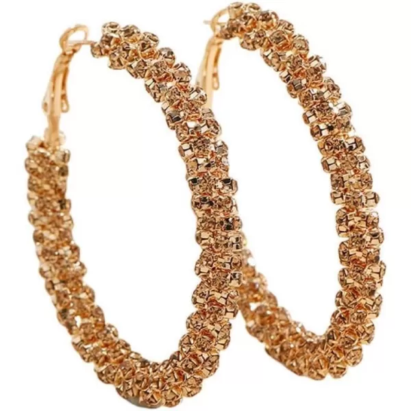 Shiny Big Hoop Earrings for Women Girls Boho Rhinestone Wrapped Hoops Dangle Huggie Earring Lightweight Comfortable Sparkle Wedding Christmas Birthday Jewelry Gifts 50mmChampagne