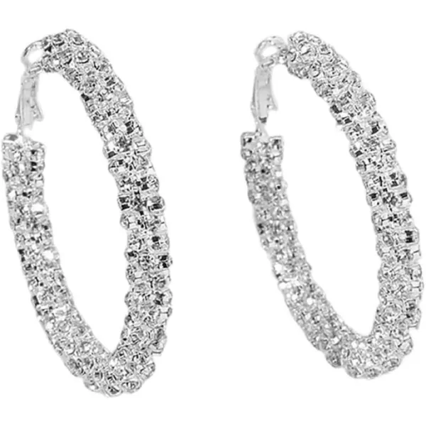Shiny Big Hoop Earrings for Women Girls Boho Rhinestone Wrapped Hoops Dangle Huggie Earring Lightweight Comfortable Sparkle Wedding Christmas Birthday Jewelry Gifts 50mmClear CZ