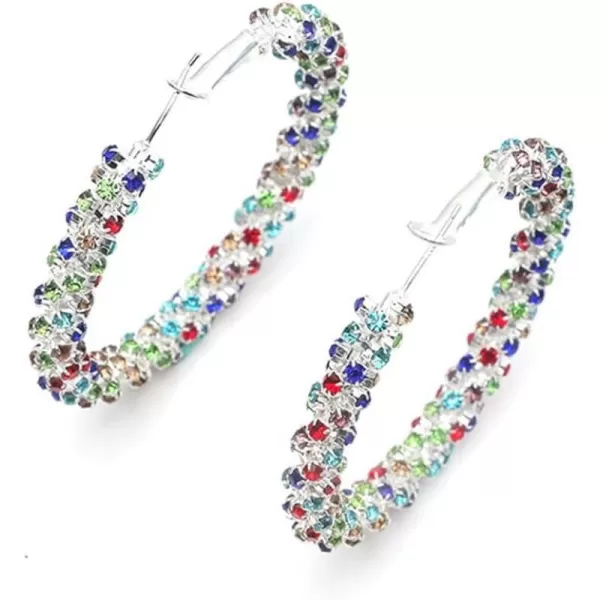 Shiny Big Hoop Earrings for Women Girls Boho Rhinestone Wrapped Hoops Dangle Huggie Earring Lightweight Comfortable Sparkle Wedding Christmas Birthday Jewelry Gifts 50mmColorful CZ