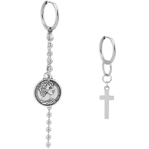 Vintage Disc Cross Stainless Steel Dangle Hoop Earrings for Women Girls Men Fashion Charm Asymmetrical Queen Medal Ball Bead Tassel Chain Drop Danling Personalized Punk Kpop Unisex JewelryVintage Disc Cross Stainless Steel Dangle Hoop Earrings for Women Girls Men Fashion Charm Asymmetrical Queen Medal Ball Bead Tassel Chain Drop Danling Personalized Punk Kpop Unisex Jewelry