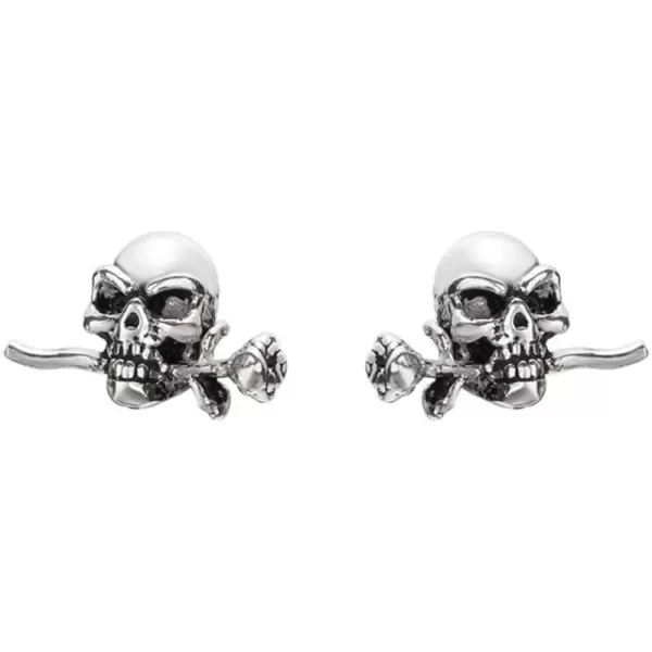 Vintage Skull Flower Earrings for Women Girls S925 Sterling Silver Oxidized Gothic Skeleton Devils Rose Stud Cartilage Tragus Post Hypoallergenic for Sensitive Ear Fashion Retro Unisex Jewelry Gifts Halloween PartyVintage Skull Flower Earrings for Women Girls S925 Sterling Silver Oxidized Gothic Skeleton Devils Rose Stud Cartilage Tragus Post Hypoallergenic for Sensitive Ear Fashion Retro Unisex Jewelry Gifts Halloween Party