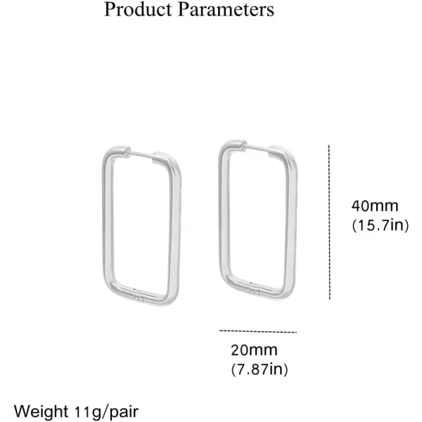 18K White Gold Plated Silver Big Rectangle Hoop Earrings for Women Girls Stainless Steel Hypoallergenic for Sensitive Ears Large Geometric Huggie Hoops Dangle Drop Fashion Minimalist Jewelry 40mm18K White Gold Plated Silver Big Rectangle Hoop Earrings for Women Girls Stainless Steel Hypoallergenic for Sensitive Ears Large Geometric Huggie Hoops Dangle Drop Fashion Minimalist Jewelry 40mm