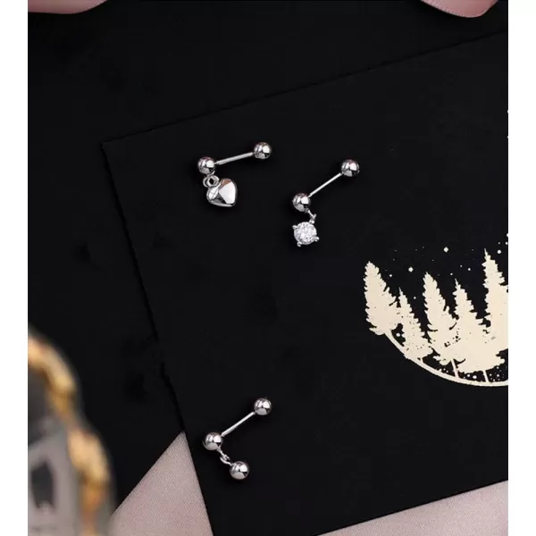 20G Small Ball Bead Barbell Dangle Stud Earrings for Women Girls S925 Sterling Silver Cartilage Cute Tiny Helix Ear Lobe Piercing Screw Tragus Hypoallergenic Fashion JewelryCZ Crystal Drop