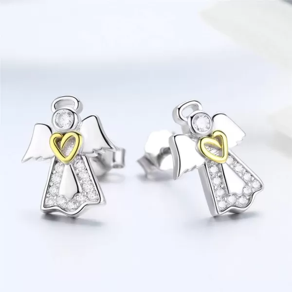 CZ Angel Stud Earrings for Women Girls 925 Sterling Silver Cubic Zirconia Small Cute Crystal Gold Heart Studs Tragus Post Hypoallergenic Lovely Jewelry Gift for Daughter NieceCZ Angel Stud Earrings for Women Girls 925 Sterling Silver Cubic Zirconia Small Cute Crystal Gold Heart Studs Tragus Post Hypoallergenic Lovely Jewelry Gift for Daughter Niece