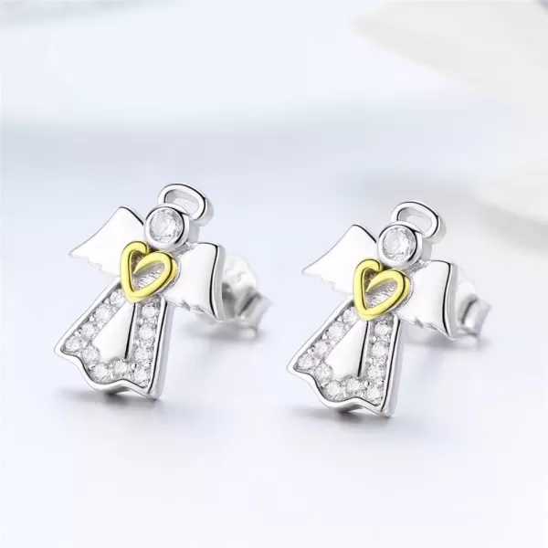 CZ Angel Stud Earrings for Women Girls 925 Sterling Silver Cubic Zirconia Small Cute Crystal Gold Heart Studs Tragus Post Hypoallergenic Lovely Jewelry Gift for Daughter NieceCZ Angel Stud Earrings for Women Girls 925 Sterling Silver Cubic Zirconia Small Cute Crystal Gold Heart Studs Tragus Post Hypoallergenic Lovely Jewelry Gift for Daughter Niece