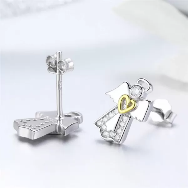 CZ Angel Stud Earrings for Women Girls 925 Sterling Silver Cubic Zirconia Small Cute Crystal Gold Heart Studs Tragus Post Hypoallergenic Lovely Jewelry Gift for Daughter NieceCZ Angel Stud Earrings for Women Girls 925 Sterling Silver Cubic Zirconia Small Cute Crystal Gold Heart Studs Tragus Post Hypoallergenic Lovely Jewelry Gift for Daughter Niece